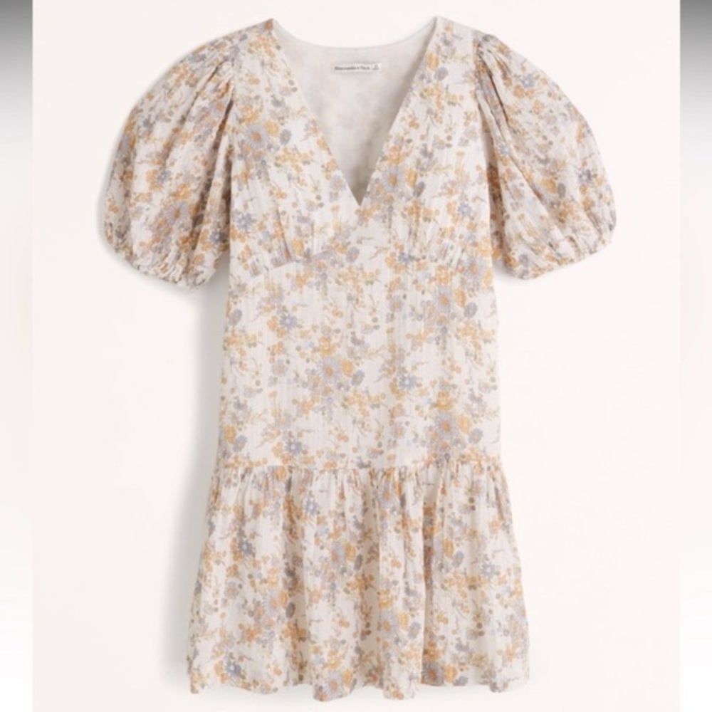 NWOT Abercrombie & Fitch Floral Trapeze Mini Dress with Puff Sleeves & Liner